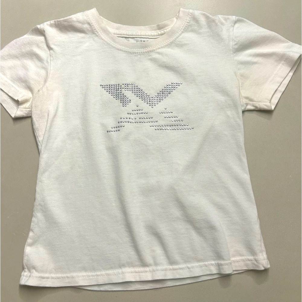 Armani Exchange off white girls TShirt with sparkly graphic, Size XS
